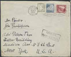 One with damage, one canceled SVEINSTADIR. F 8800 800:- 734 15a 1882 Aur values 20 aur ultramarine thin paper perf 14 13½. F 2400 500:- 735 15b 1885 Aur values 20 aur grey-blue perf 14 13½.
