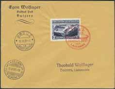 839 840 841 844 842 843 840K 326 Zeppelin. Card with Zeppelin stamp 65 c, sent from LAKEHURST, N.J. 30.MAY.1930 to Switzerland. Special cancellations, plus FRIEDRICHSHAFEN (BODENSEE) 6.6.30. Exhibition quality.