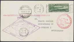 400:- 842K 328 Zeppelin. Cover with Zeppelin stamp 2,60 $, sent from VARICK ST.STA, N.Y, 30.APR.30 to Cortez, Col. Special cancellations, incl. LAKEHURST, N.J. 31.MAY.1930. Rare exhibition item. * 3.