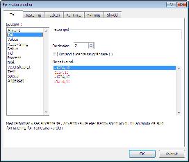 B. Formatera via dialogrutan Du kan bland annat välja mellan följande kategorier: Tal (Number) Här gör du inställningar för allmänna tal.