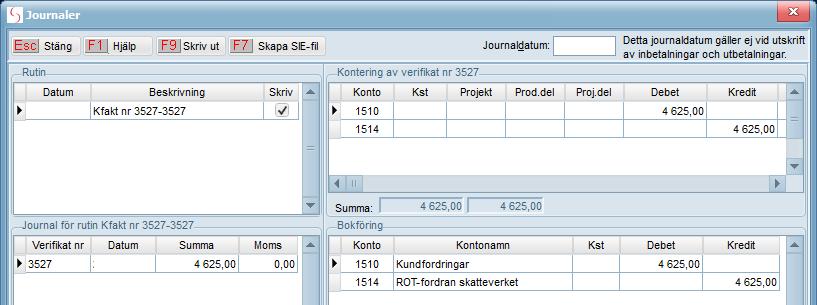 I journalen flyttas rot/rut-fordran över från