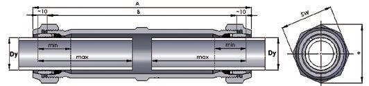 Kontakta Ulefos för ritning Uniflex Typ 6623 Stål - stål Lång, dragfast RSK-nr Art-nr DN Dy kg ~A [] ~B [] ~SW [] ~e [] min [] 154 13 11 N662315 1/2 21,3 0,8 230 200 41 44 30 100 154 13 12 N662320