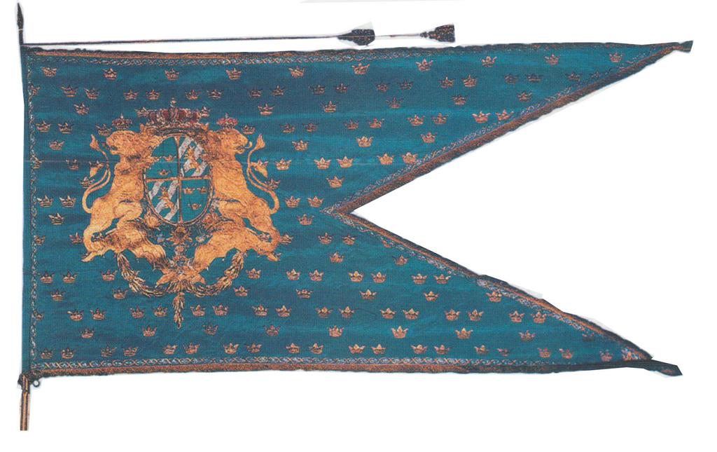 Bilaga 1/Appendix 1 Riksbaneret/Banner of the realm Riksbaneret är det kungliga huvudbaneret med anor från medeltiden då det benämndes Konungens märke.