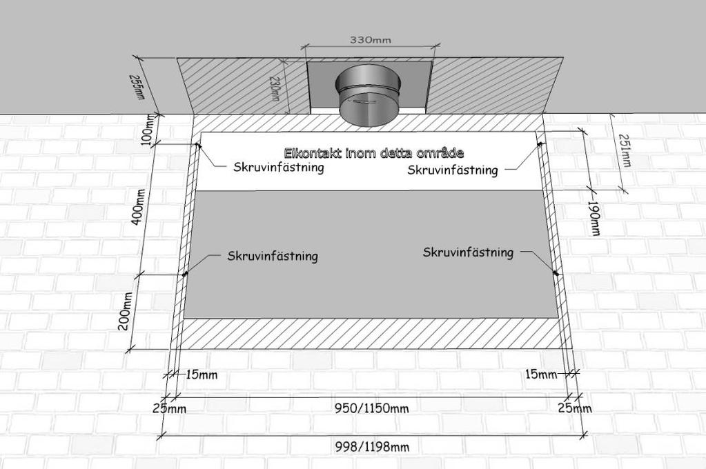 Anslut ventilationsslangen på ventilationsröret, (A). Klipp av sangen så att den slutar 35-40 cm Ovanför spiskupans nedersta del.