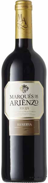 Marqués de Arienzo Gran Reserva Spanien Rioja Marqués de Arienzo Tempranillo, garnacha Bred och generös smak av mognad och fat. Inslag av torkad frukt, dill och vanilj. Lång eftersmak. Volym: 75 cl.