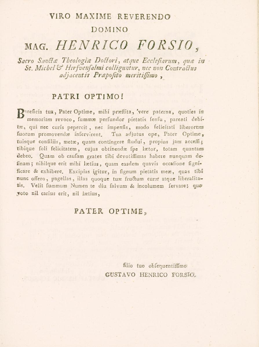 VIRO MAXIME REVERENDO DOMINO mag. HENRICO FORS 10, Sacro Sanfla Tbeologia Doflori, atque Ecclefiarum, qua in St.