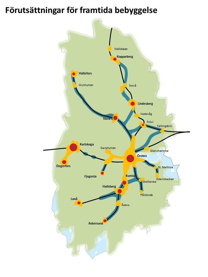 Figur 6: Förutsättningar för framtida bebyggelse Det framtida byggandet av bostäder och arbetsplatser har stor betydelse för den regionala tillgången till arbetskraft och jobbmöjligheter, samt för