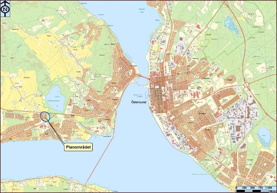 2 Samrådshandling PLANDATA Lägesbestämning, areal och markägoförhållanden Planområdet är beläget i stadsdelen Valla på Frösön. Karta 1. Visa lokalisering av planområdet.