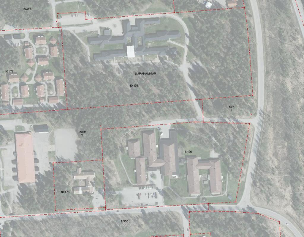 PLANDATA Läge och omfattning Planområdets yta är ca 5300 kvm och omfattar fastigheterna Surahammar 14:199 (Källbogården) samt del av 9:368 (Hjulmakarvägen m m), del av Surahammar 9:598