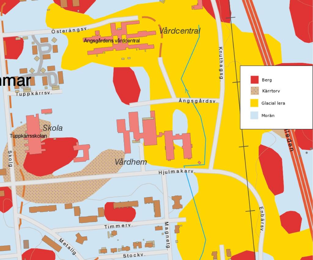 Figur 5: Geotekniska förhållanden. Utdrag från SGU:s jordartskarta (skala 1:25 000) Förorenad mark Inom planområdet har ingen potentiellt förorenad mark identifierats.