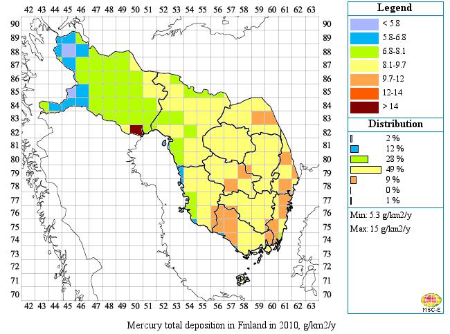 Bilaga 3. Kartor som uppvisar atmosfärisk deposition av metaller. Figur 5.