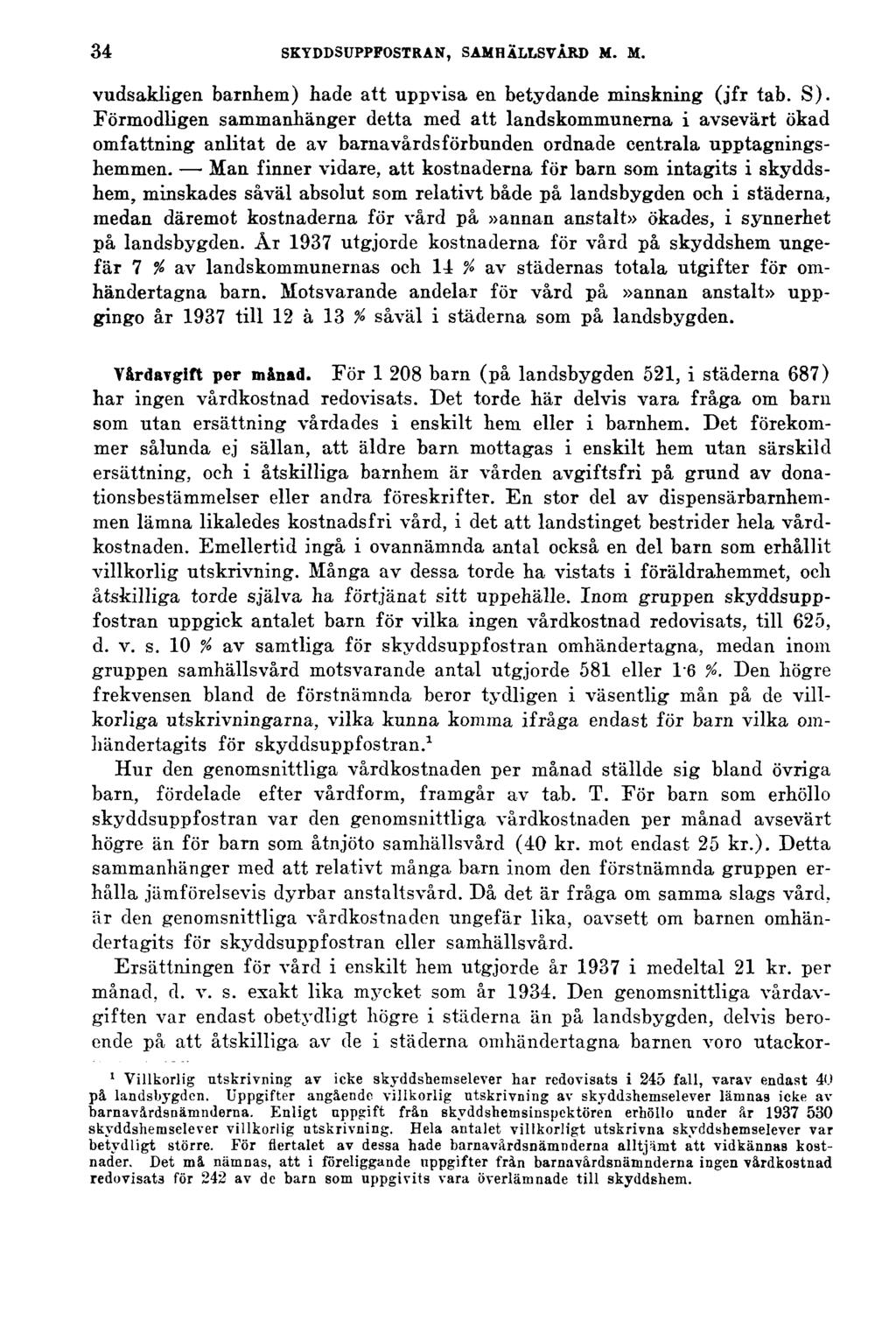 34 SKYDDSUPPFOSTRAN, SAMHÄLLSVÅRD M. M. vudsakligen barnhem) hade att uppvisa en betydande minskning (jfr tab. S).