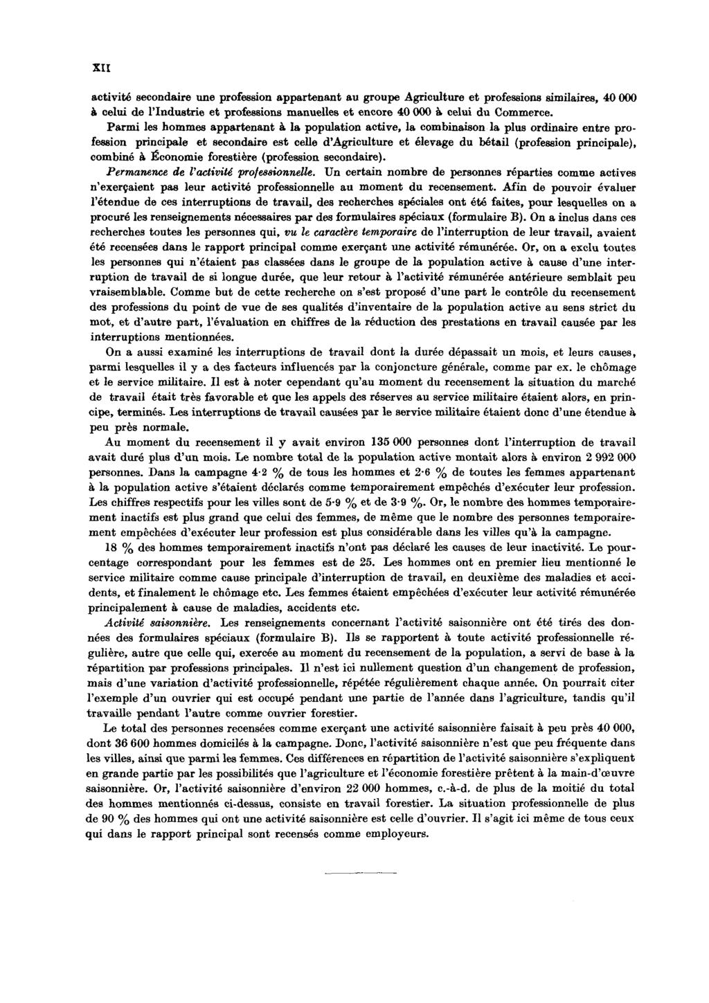 XII activité secondaire une profession appartenant au groupe Agriculture et professions similaires, 40 000 à celui de l'industrie et professions manuelles et encore 40 000 à celui du Commerce.