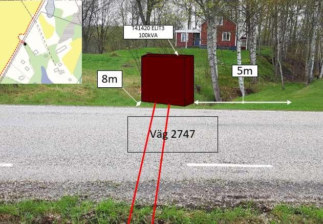 Figur 3.5 beskrivs nätstationplacering till markägaren och avståndet till vägen tillämpas. 3.4.2 Lågspänningsnät Som tidigare nämns förses 4 abonnenter med spänning på 0.
