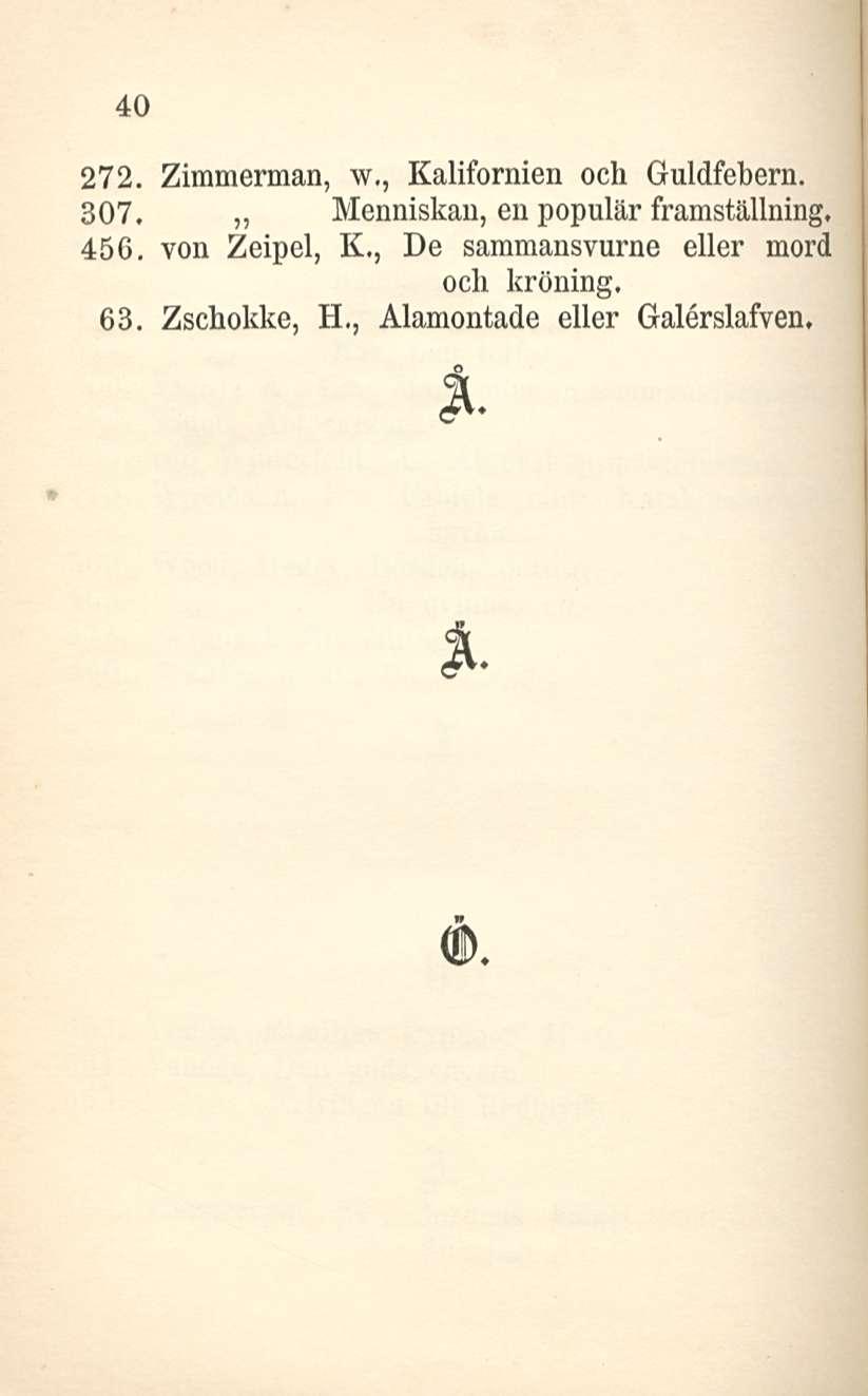 40 272. Zimmerman, w., Kalifornien och Guldfebern. 307. Menniskan, en populär framställning, 456.