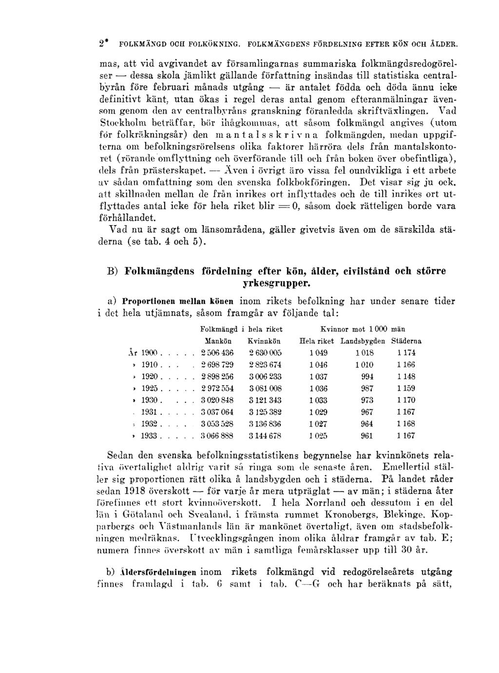 2* FOLKMÄNGD OCH FOLKÖKNING. FOLKMÄNGDENS FÖRDELNING EFTER KÖN OCH ÅLDER.