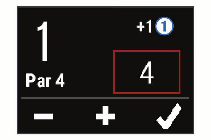 Ditt totala resultat À uppdateras. Granska poäng 1 Välj > Scorekort och välj ett hål. 2 Välj eller för att ändra resultat för hålet. Mäta ett slag 1 Slå ett slag och se var bollen landar.