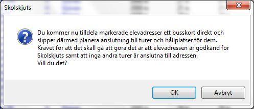 Genom att välja en eller flera elever i Hållplats- och turguiden och därefter trycka på Anslut ej avansluts veckans samtliga turer för vald elev/valda elever.