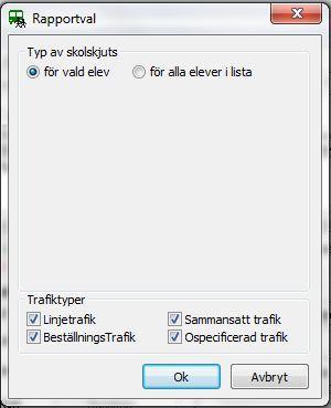 Ange om Typ av skolskjuts ska innehålla vald elev eller alla elever i elevlistan.