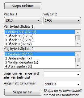 Tryck på Visa linjerna i kartan för att se valda linjer i kartan. Vill du rensa kartan trycker du på Rensa kartan. Ange om riktningen är Till skolan eller Från skolan. Tryck på Skapa turlistor.