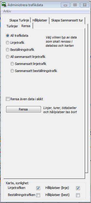 Vid vissa tillfällen kan man vilja radera allt trafikdata eller en viss typ av trafikdata (linjetrafik, beställningstrafik och/eller sammansatt trafik).