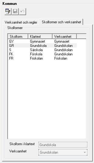 Med Skolformer och verksamhet skrivs en förklarande text till den skolform som importeras från elevregistret. Här anges även vilken typ av verksamhet det är.