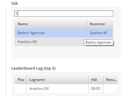 Skriv in spelarnummer på första spelaren i sökrutan och klicka på personen.