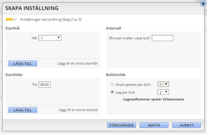 Alla parametrar utom Intervall är förinställda,