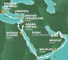 Kryssning genom Suezkanalen med Röda havet, guldskatter i Luxor & världsarvet Petra PRELIMINÄRA FLYGTIDER DAG FLYG TIDER FLYGTID 11 okt Arlanda Köpenhamn 06.05 07.20 1h15 11 okt Köpenhamn Aten 08.