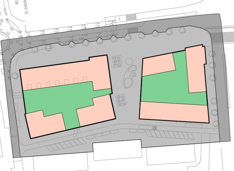 Figur 13 visar en illustration över planområdets framtida utformning samt dess planerade markanvändning. Torg Kv. B Kv.