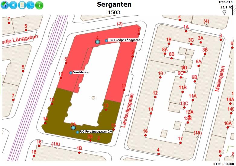 11 Delområde/kvarter Bild 6 Orienteringsbild på delområde/kvarter-nivå Används där det är tillämpligt Navigeringsknappar till respektive UC-adress.