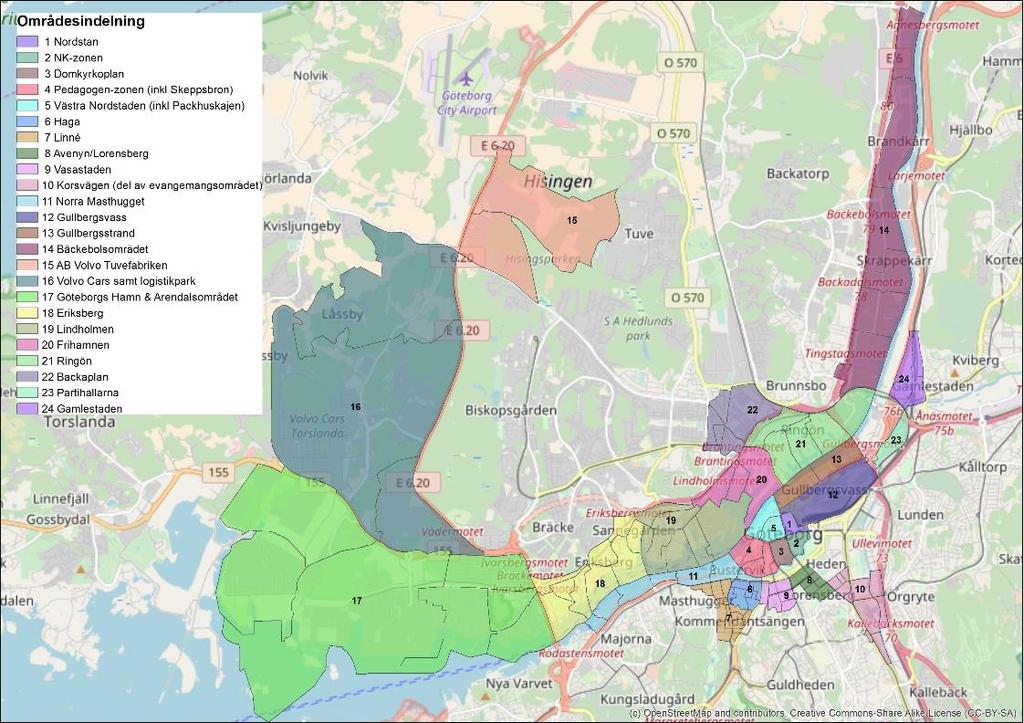 Figur 2. Prioriterade områden för godstransporter i Göteborg (2017-11-24) (karta: M.