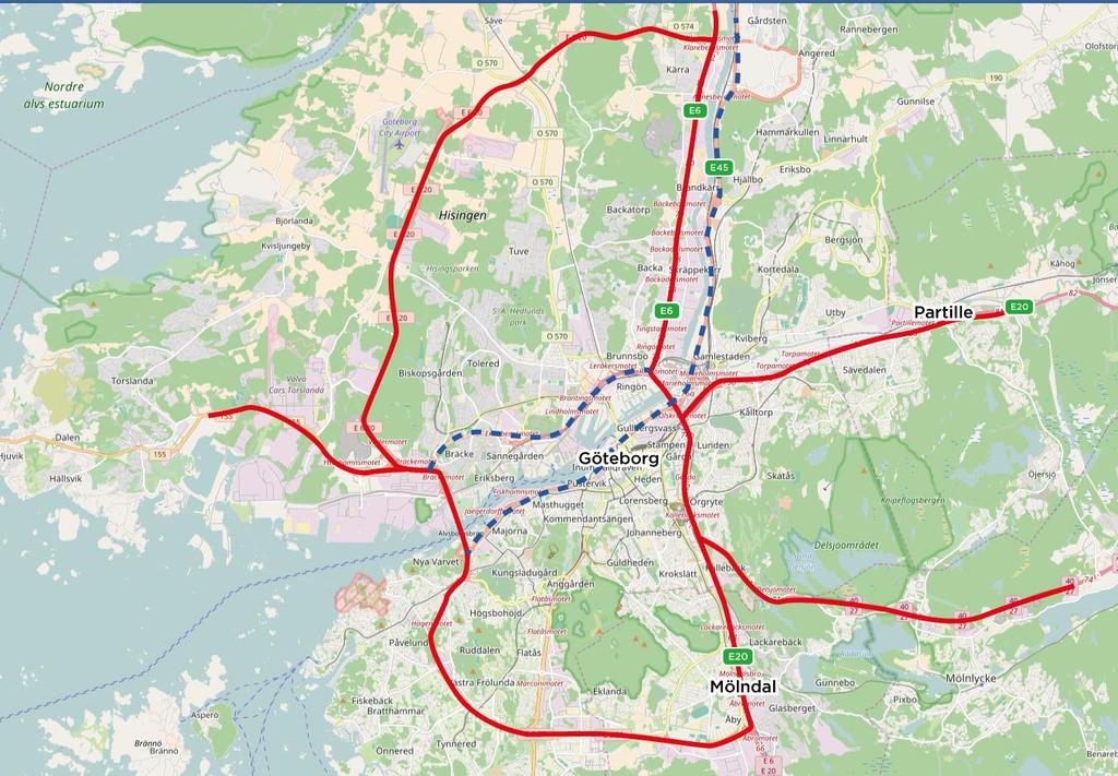 Prioriterat vägnät för näringslivets transporter i stadens omgivande vägnät I PM Trafik 2016 beskrivs det vägnät till vilken omledning eftersträvas.