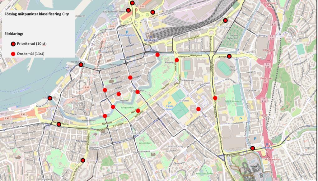 Bilaga 3. Viktiga snitt för godstransporter till innerstaden Källa: Förstudie automatiserad insamling godstrafikdata Västsvenska paketet DART, S.