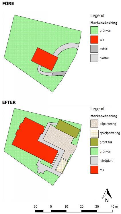 Sida 5 (16) 5 Beräkningar 5.1 Befintlig och planerad markanvändning Planområdet omfattar en yta på ca 0.16 ha. I dagsläget består marken av en byggnad med omgivande gräsmatta.