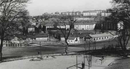 1940- och 50-tal Ostindiegatan med vy upp mot nödbostäderna - foto 1954 Paviljongerna