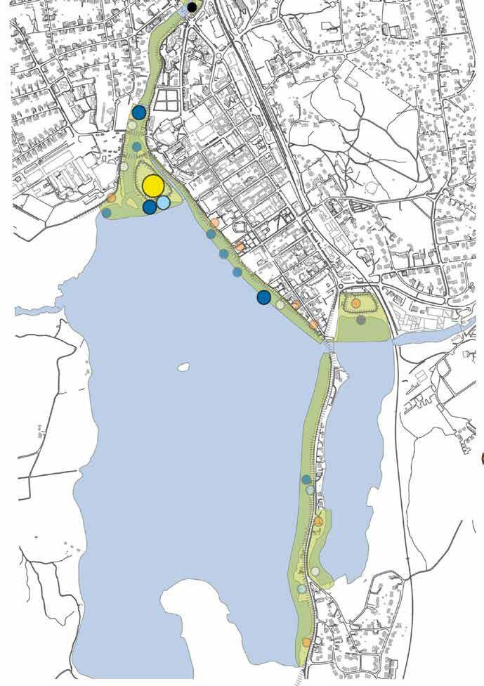 Prästbron Bottenån Norra kyrkogården Tivoliplan Lindesbergs Arena Lindeskolan Loppholmen