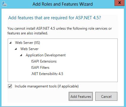 NET 4.x (senaste versin, berende på OS) under Applicatin Develpment. 10. När du markerar ASP.NET 4.x visas ännu en ny dialgruta sm frågar m man vill lägga till funktiner: Klicka då på Add Features.