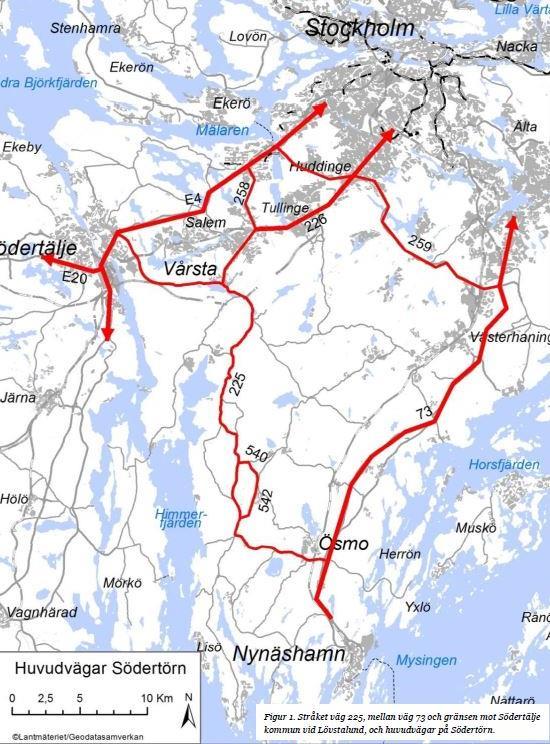 Slättmalm PM Trafik sid.6(39) 3.2 Väg 225 Länsväg 225 är den kortaste vägen mellan Nynäshamn och Södertälje, se figur nedan.