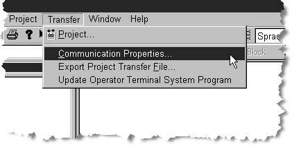 settings] odaberite komunikacijsku vezu [serial transfer] i navedite potrebne parametre: 11489AEN Serijski prijenos kod uporabe kabela za programiranje PCS11B.