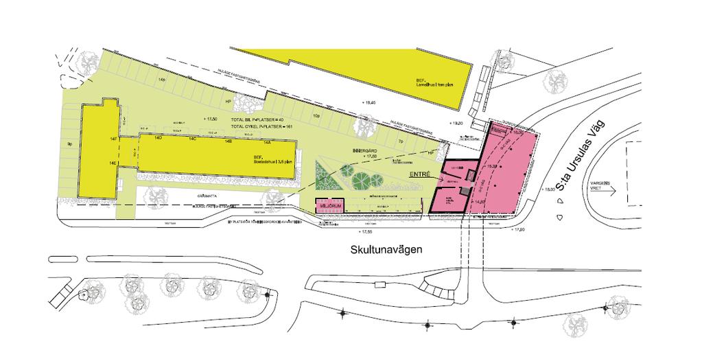 Övergripande stadsbyggnadsidé Gestaltningsriktlinje Förslaget till bebyggelsen placeras på del av fastigheten Norrmalm 4, som begränsas i sydväst av Skultunavägen, sydost av S:ta Ursulas väg och