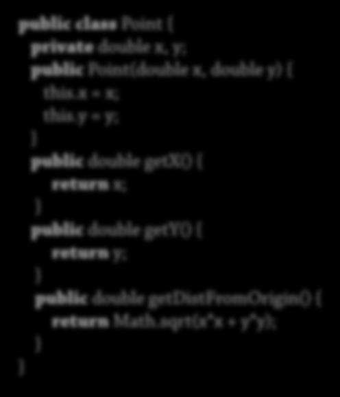Sammansättning 1 Anta att vi har en Point-klass: public class Point { private double x, y; public Point(double x, double y) { this.
