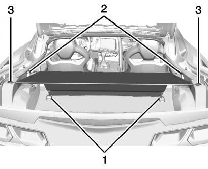 Förvaring 91 Fäst de elastiska öglorna i insynsskyddets fyra hörn vid krokarna i de främre och bakre hörnen av bagageutrymmet.