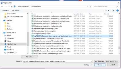 17. Välj den Excelfil du exporterade från