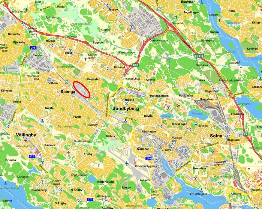 Samrådsunderlag 1. Inledning Bromstens industriområde är beläget i Spånga ca 15 km nordväst om Stockholm centrum, se Figur 1.