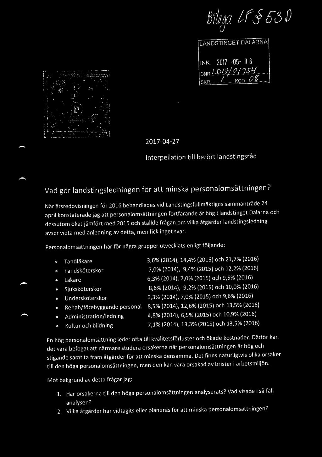 med 2015 och ställde frågan om vilka åtgärder landstingsledning avser vidta med anledning av detta, men fick inget svar.