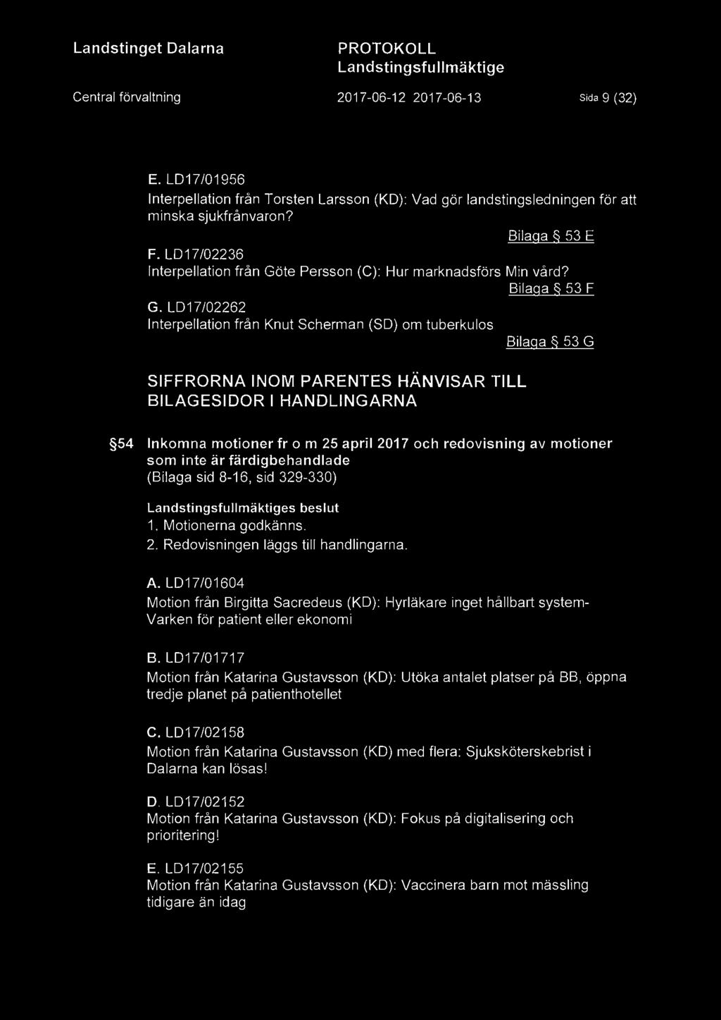 LD17/02236 Interpellation från Göte Persson (C): Hur marknadsförs Min vård? Bilaga 53 F G.