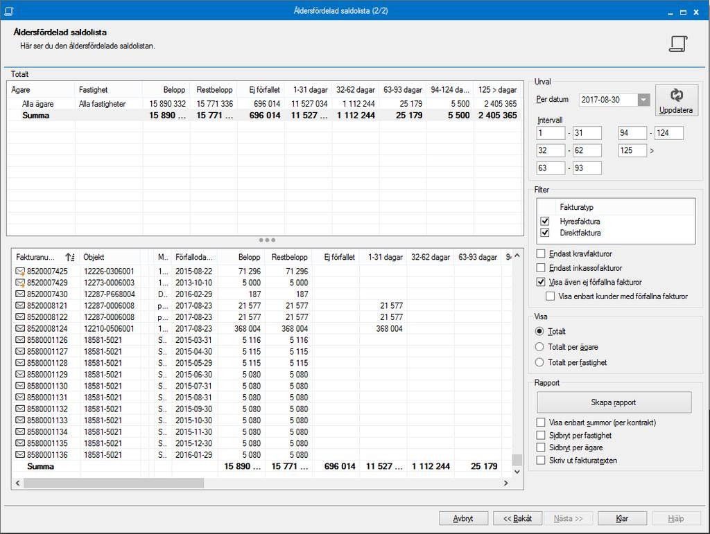 Åldersfördelad saldolista NÄR ANVÄNDER JAG ÅLDERSFÖRDELAD SALDOLISTA? En rapport som används när man vill ha fordringarna grupperade efter ålder.