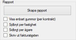 Datum - Urvalet går på bokföringsdatum. Du väljer fem olika intervall som du vill ha med i rapporten. Hyresfakturor bokförs i regel på den första dagen i den period som hyran avser.