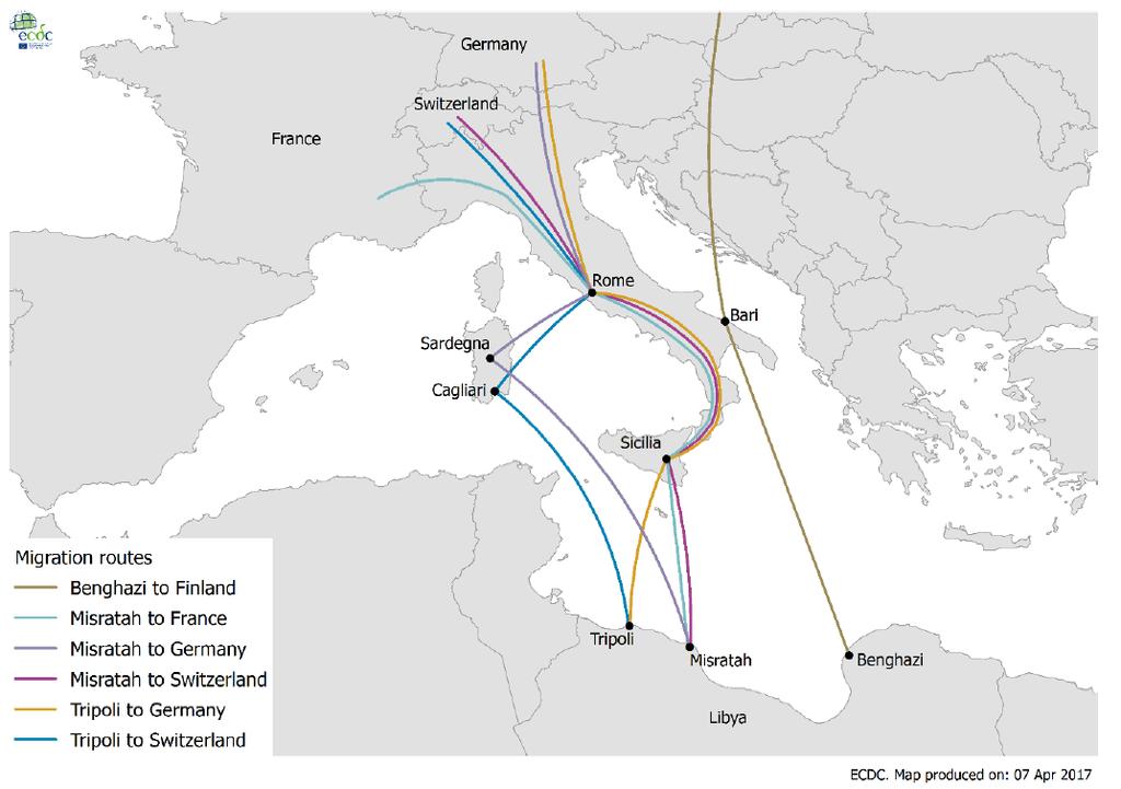 Reported migration routes Migration route could not be documented 8 At least six migration routes in Italy: Travelled directly to Sweden 1 Entered the EU through